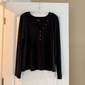 American Eagle Waffle Long-Sleeve Henley Tee (Black)